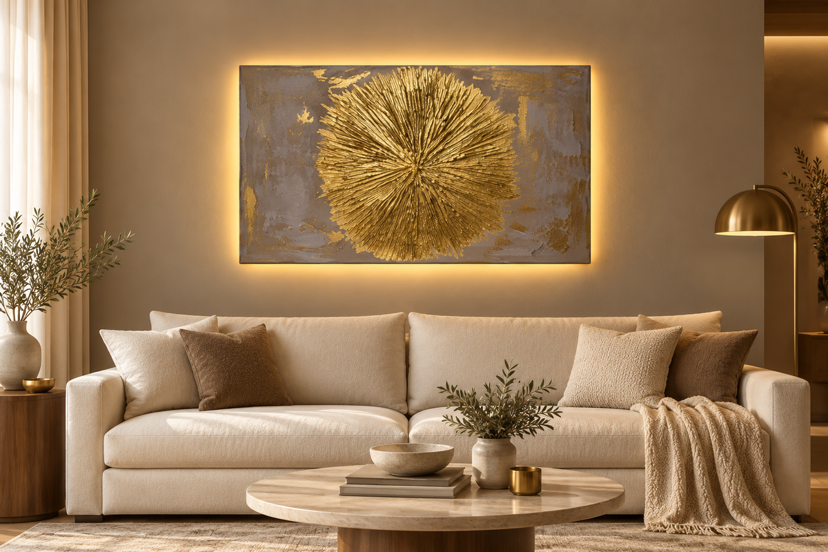 Golden Burst – Hand-Painted Textured Canvas