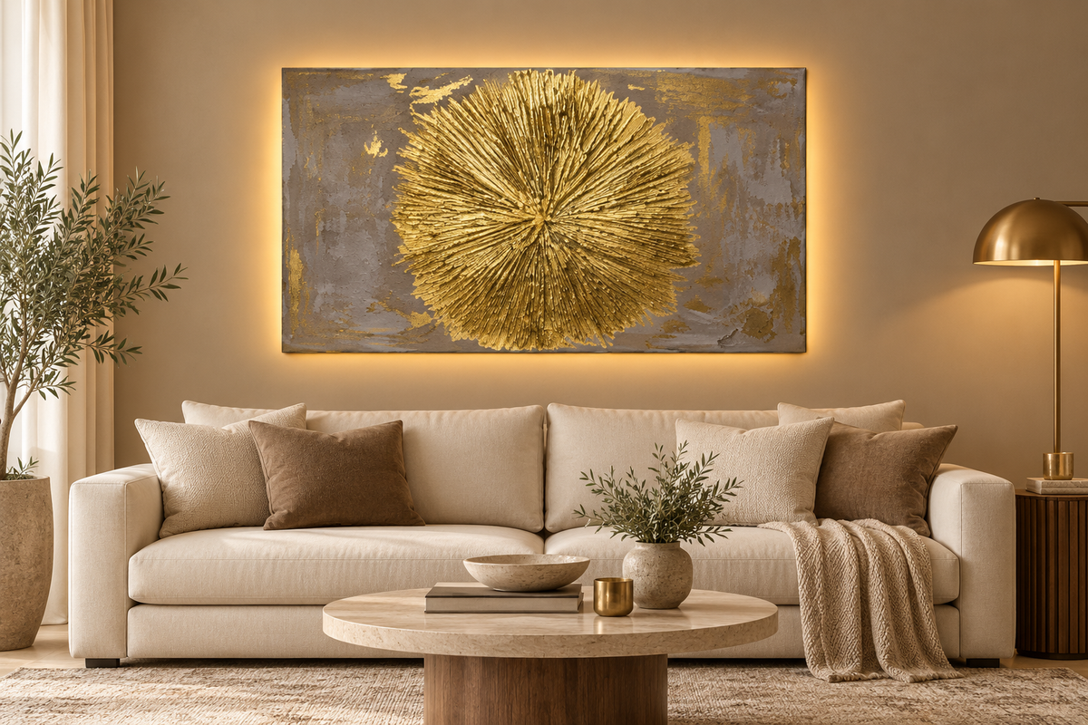 Golden Burst – Hand-Painted Textured Canvas