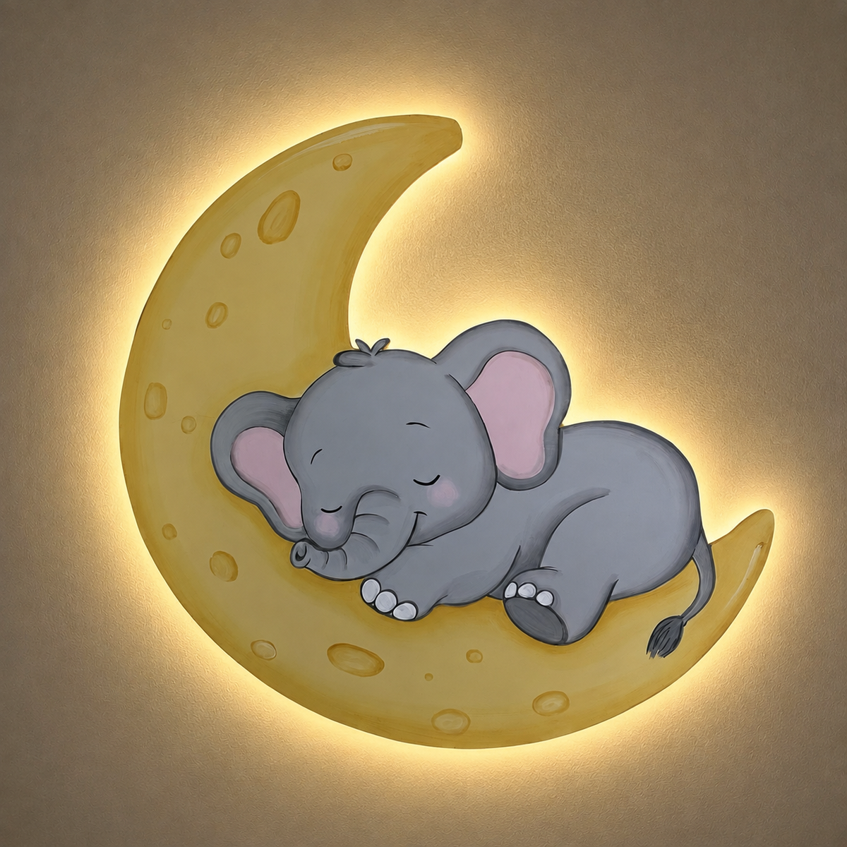 Sleeping Elephant Moon Lighted Wall Décor 70 cm