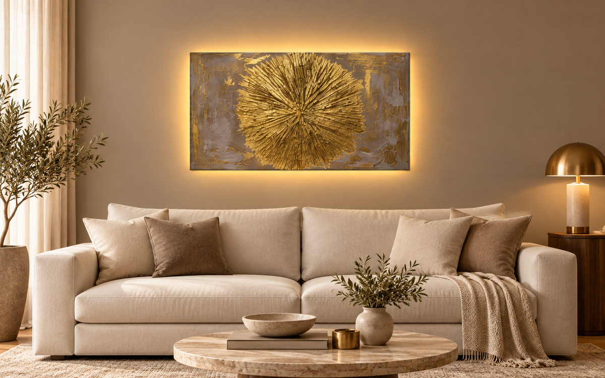 Golden Burst – Hand-Painted Textured Canvas