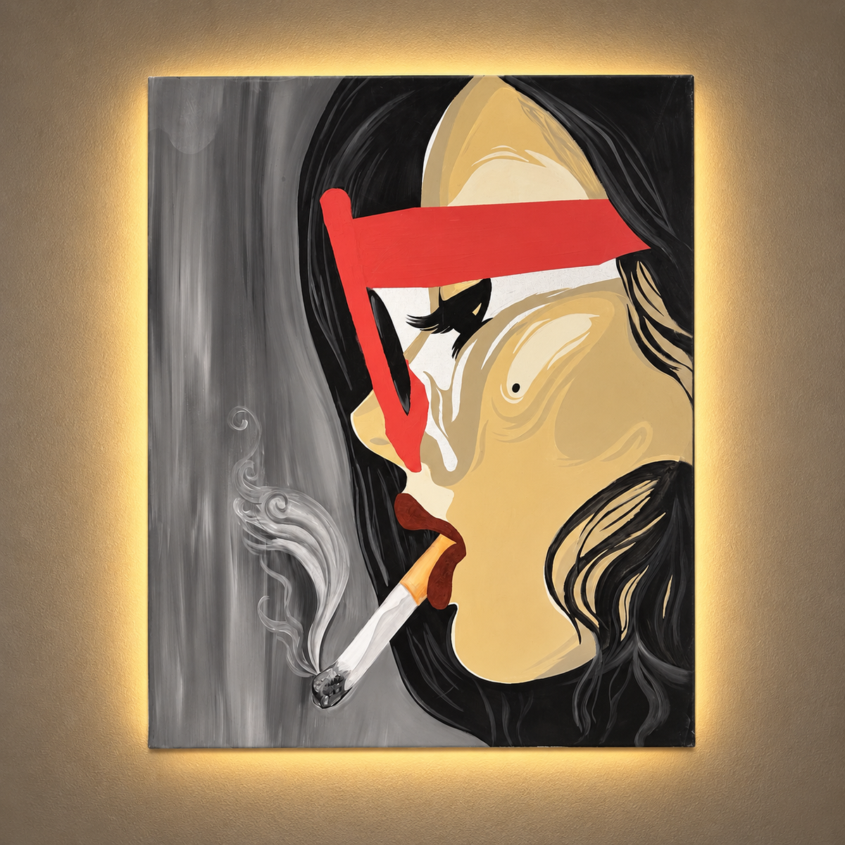 Modern Pop-Art Lighted Canvas – Hand-Painted Portrait – 100 × 90 cm