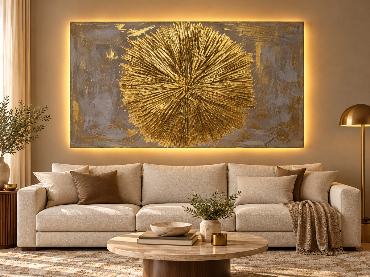 Golden Burst – Hand-Painted Textured Canvas