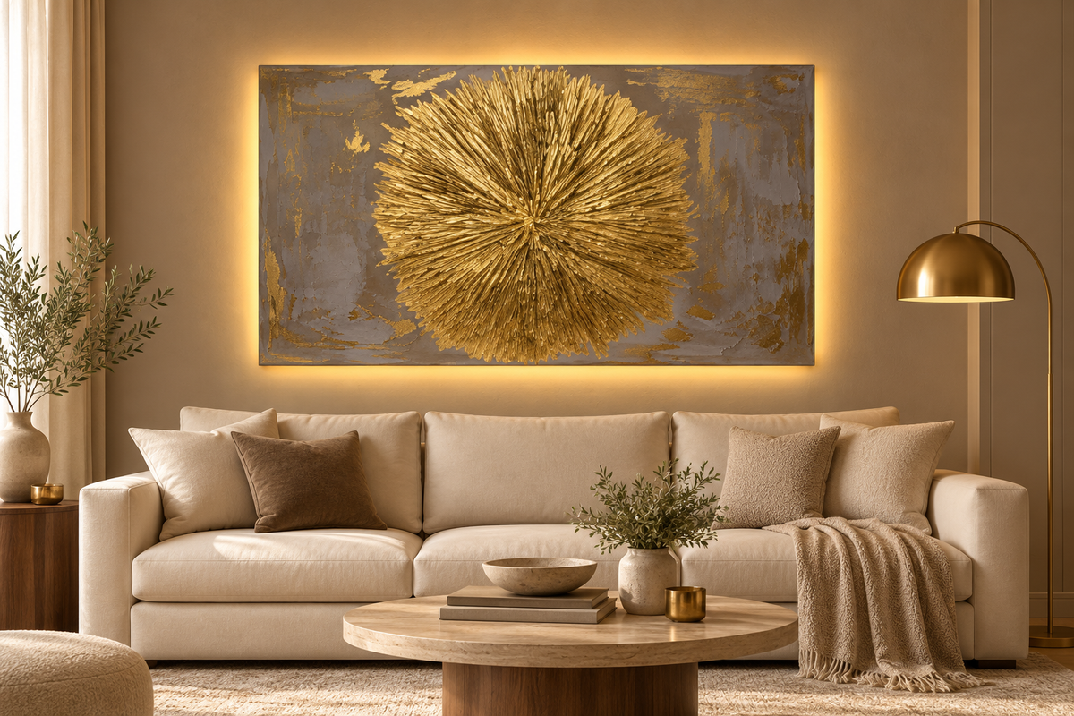 Golden Burst – Hand-Painted Textured Canvas
