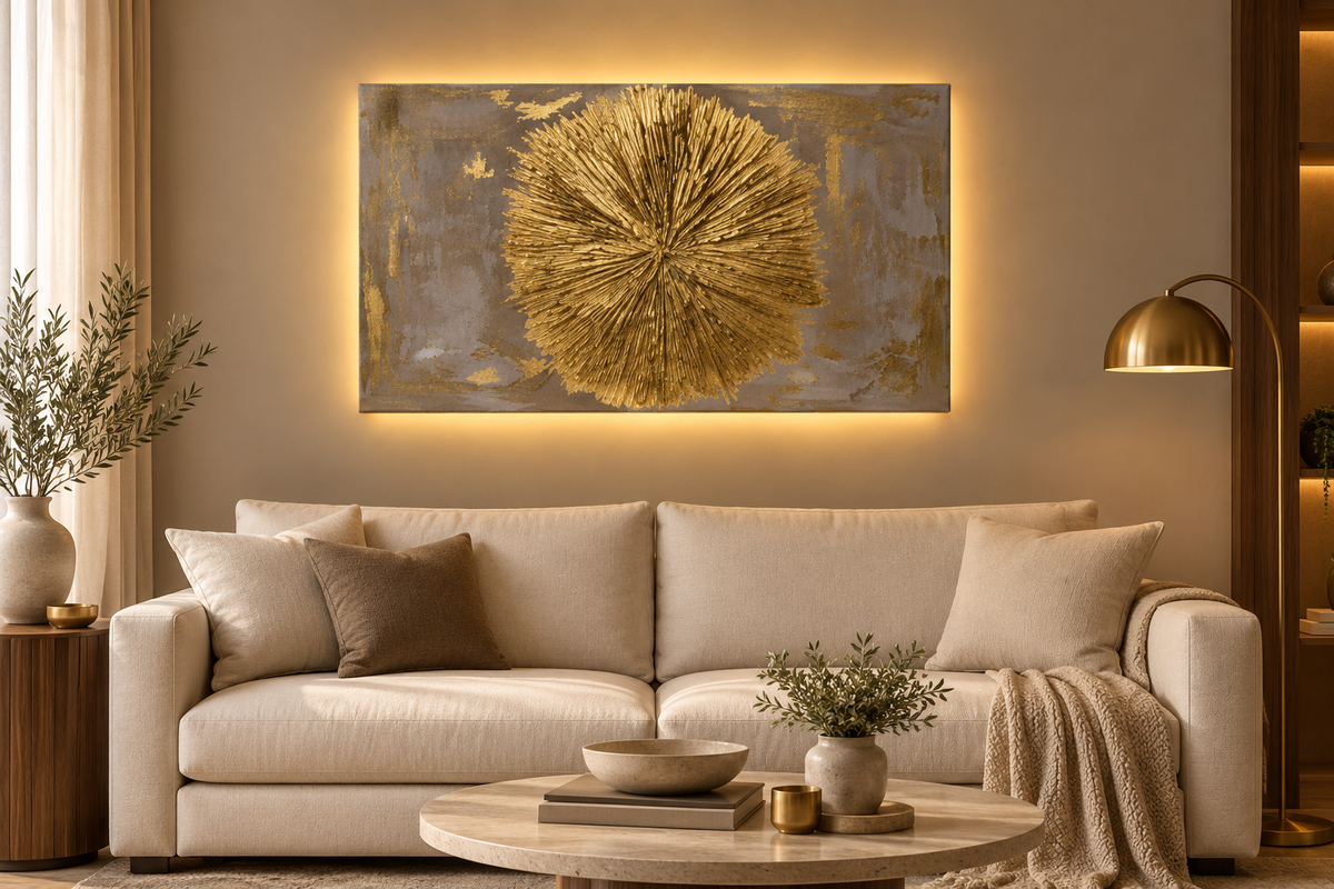 Golden Burst – Hand-Painted Textured Canvas