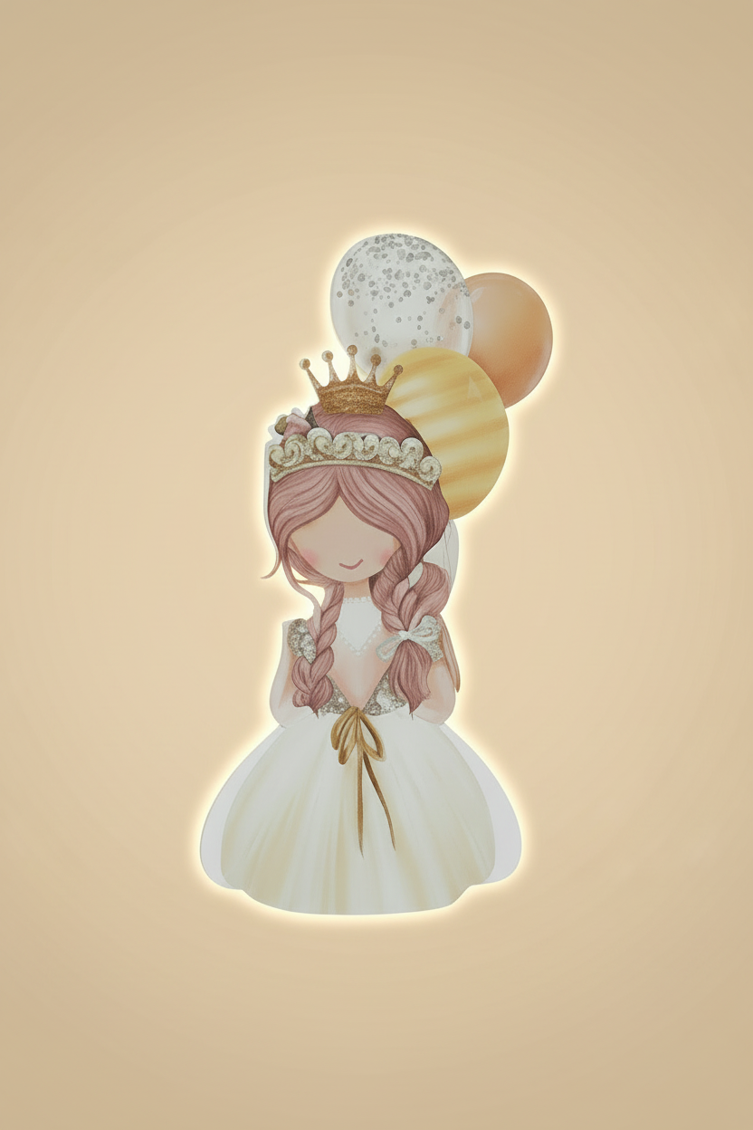 Princess & Balloons – Handmade Lighted Wall Décor - 100 cm