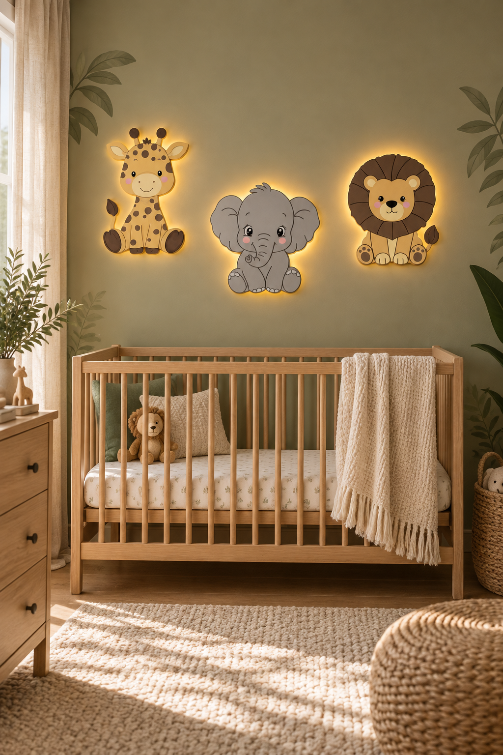 Safari Friends Lighted Wall Décor Set – 3 Pieces – 50 Cm each