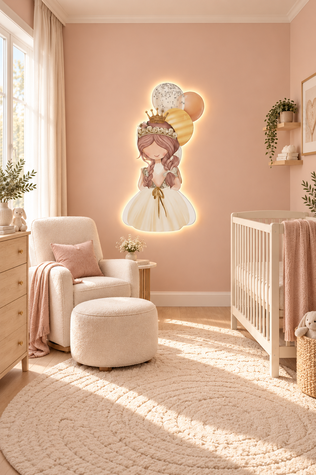 Princess & Balloons – Handmade Lighted Wall Décor - 100 cm