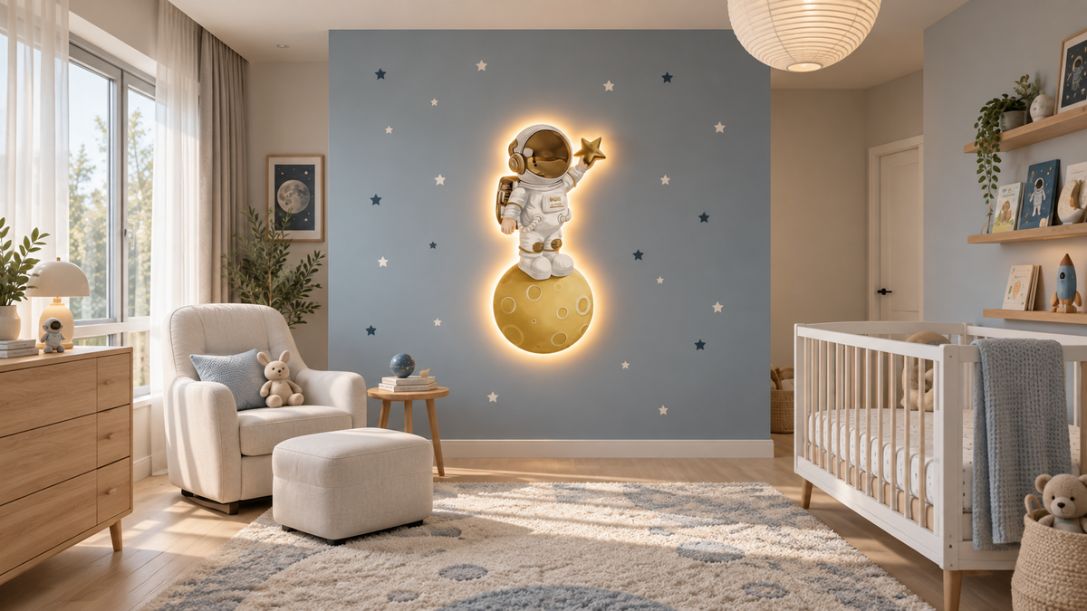 Astronaut on the Moon – Handmade Lighted Wall Décor - 100 cm