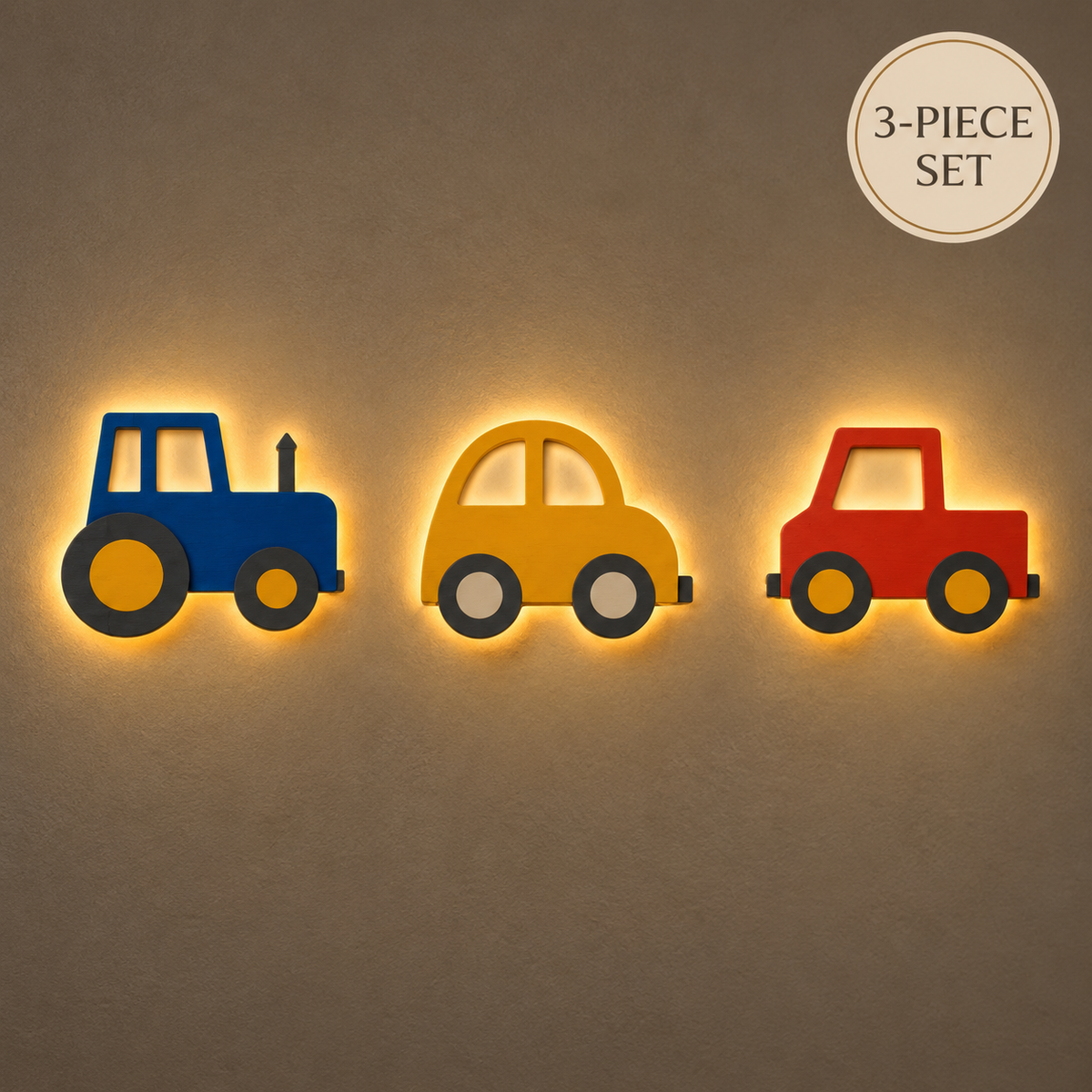 Little Wheels Lighted Wall Décor Set – 3 Pieces
