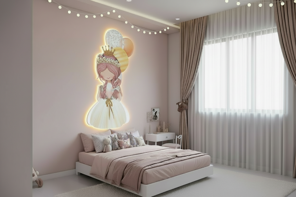 Princess & Balloons – Handmade Lighted Wall Décor - 100 cm