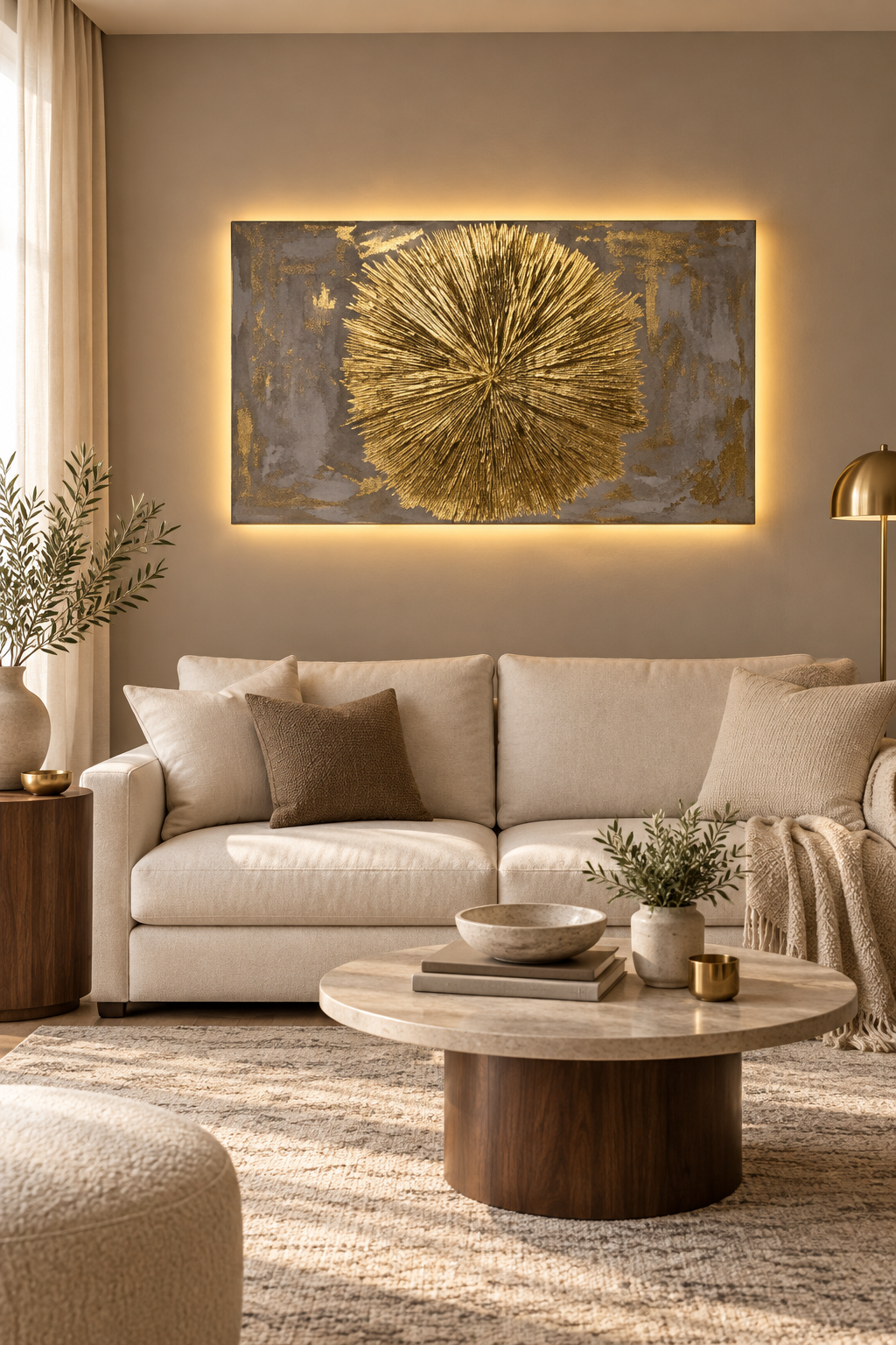 Golden Burst – Hand-Painted Textured Canvas