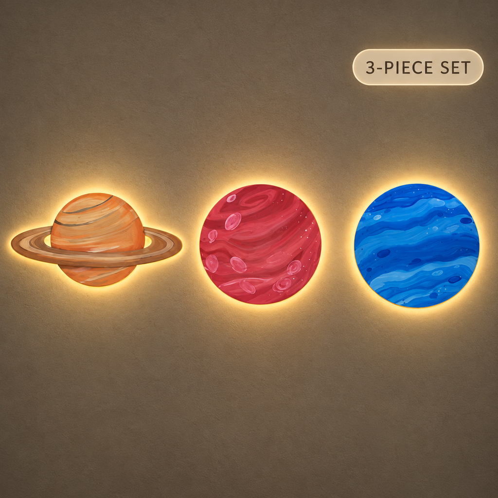 Lighted Planets Wall Décor Set – 3 Pieces