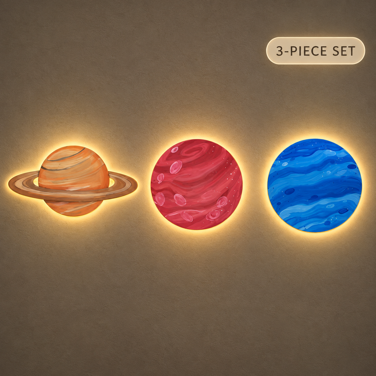 Lighted Planets Wall Décor Set – 3 Pieces
