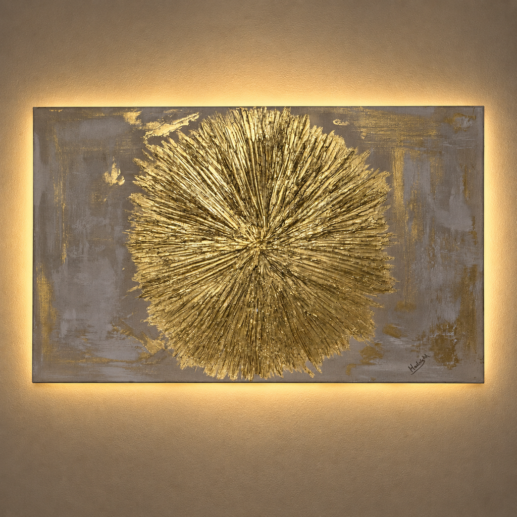 Golden Burst – Hand-Painted Textured Canvas