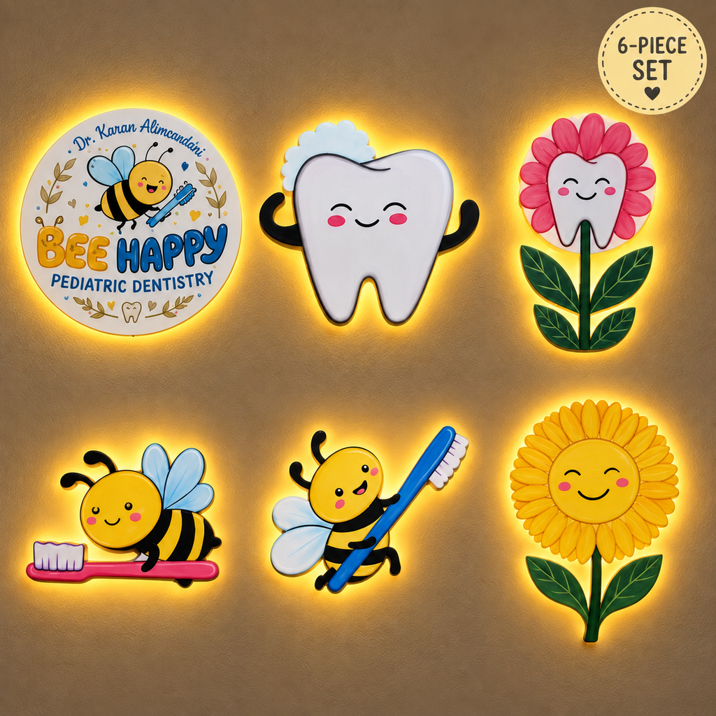 Personalized Dental Clinic Lighted Wall Décor Set of 6 pieces
