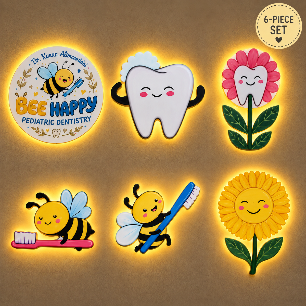 Personalized Dental Clinic Lighted Wall Décor Set of 6 pieces