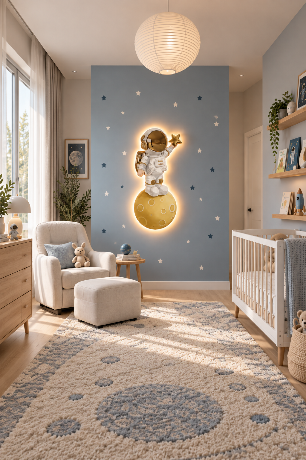Astronaut on the Moon – Handmade Lighted Wall Décor - 100 cm
