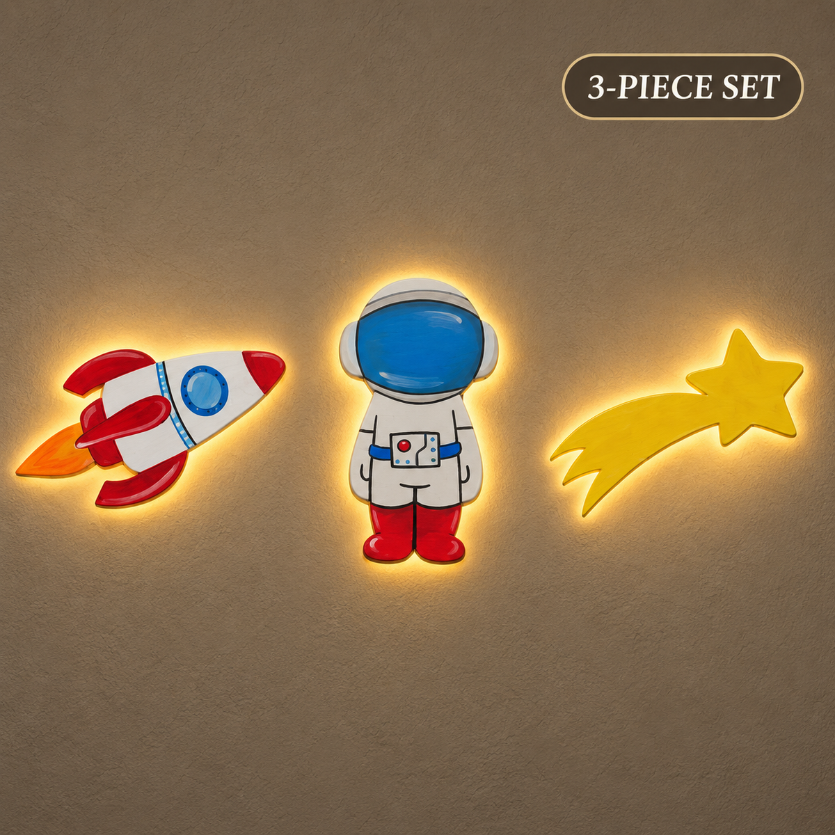 Space Adventure Lighted Wall Décor Set – 3 Pieces