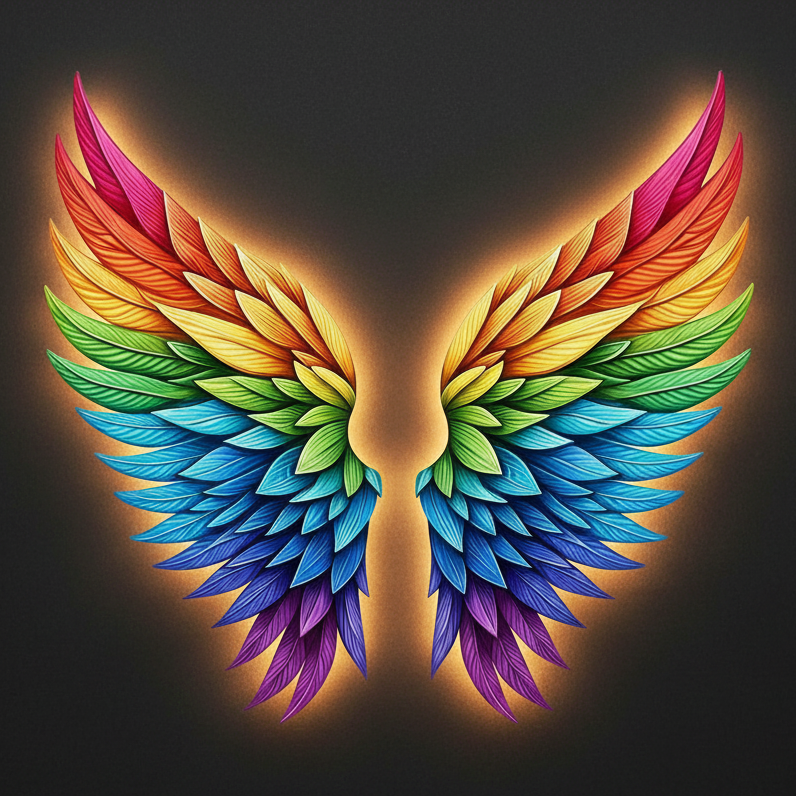 Rainbow Angel Wings – Handmade Lighted Wall Décor 100 cm per wing
